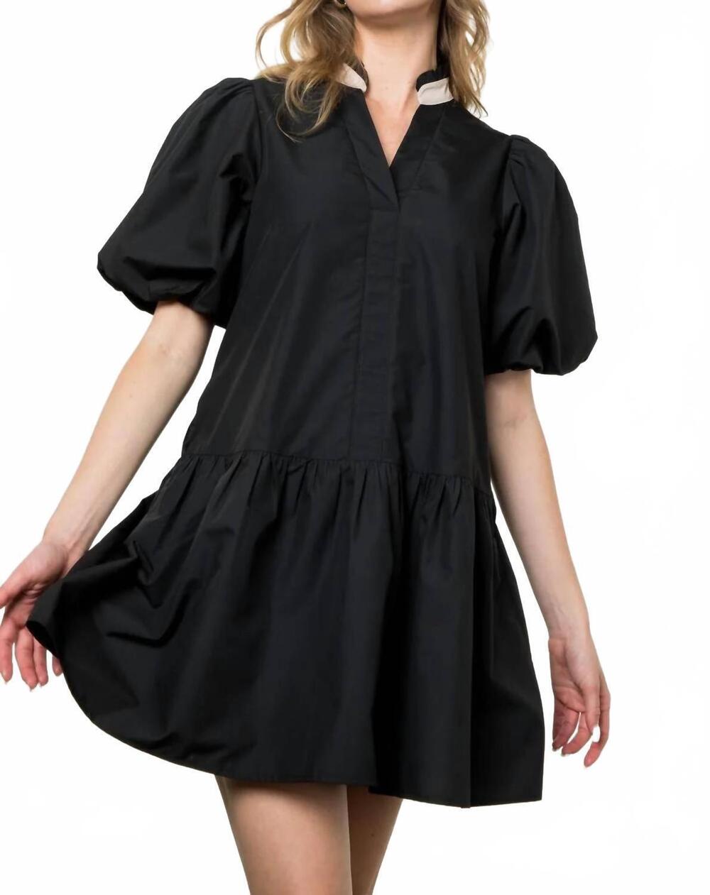 NEW THML puff sleeve v-neck dress in black